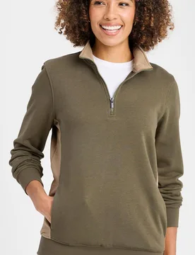 Women's Half Zip Panelled Sweatshirt in Khaki Size: 2XL - Khaki - Size: 2XL - Cotton Traders - FashionsVida