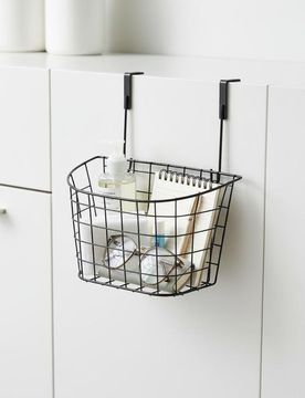 Cestino in filo metallico da appendere alla porta - nero