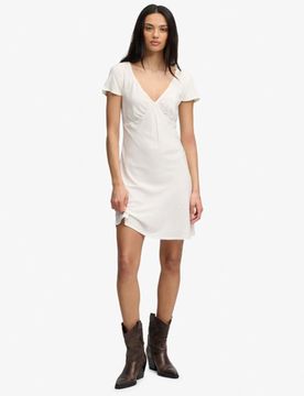 Superdry Damen Bedrucktes Mini-kleid mit Sweetheart-ausschnitt White - Größe: 34