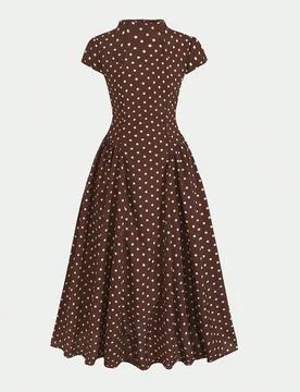 Vestido largo casual elegante minimalista cómodo de lunares marrones y blancos para adolescente - Shein - FashionsVida