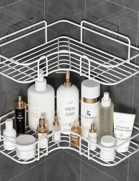 Pieza Estantería de esquina de baño grande de acero inoxidable, estantería de esquina sin taladro, estantería de almacenamiento de baño, estanter - Shein - FashionsVida