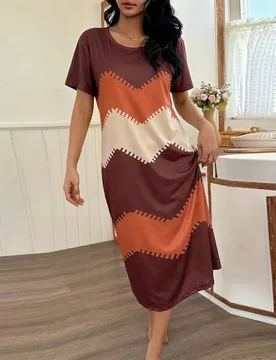 Camisón casual de manga corta con estampado de olas digitales para mujer - Shein - FashionsVida