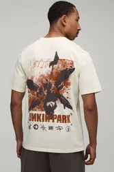 Mens Oversized Linkin Park License Print T-Shirt - Ecru Cotton - Size Small