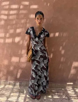 Animal Print V-Neck Maxi Waisted Dress Brown Mix female - Never Fully Dressed - FashionsVida