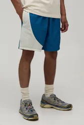 Herren Entspannt Geschnittene Nylon-Shorts Mit Gebogenen Einsätzen In Mittlerer Länge Blue Größe XS