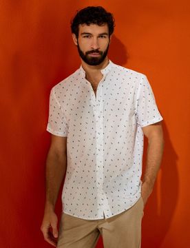Regular fit mandarin collar shirt - bianco