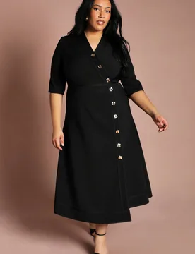 Plus Ribbed Bandage Button Down Midi Dress - Black - Size: 26 - Coast - FashionsVida
