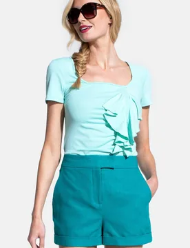 Women's Short Sleeved Waterfall Top in Mint Size: 14 - Mint - Size: 14 - Hot Squash - FashionsVida