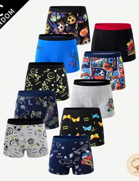 Paquete de 5 calzoncillos cómodos con estampado gráfico para niños, diseños aleatorios - Shein - FashionsVida