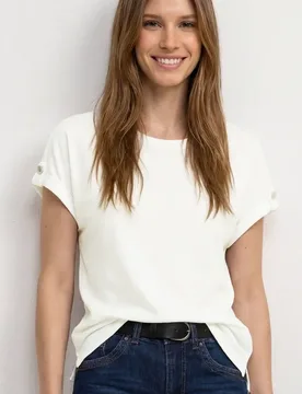T-Shirt mit Rundhals und Knopfdetails female Weiß - Street One - FashionsVida