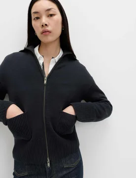 Cotton Rich Pocket Detail Collared Knitted Jacket Midnight Navy female - M&S - FashionsVida