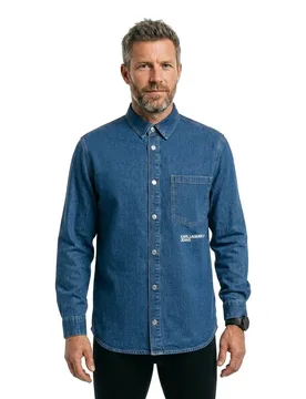 Karl Jeans Camicia A Maniche Lunghe A2m16022 Mid Blue M - Lagerfeld - FashionsVida