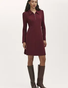 Women's Lea Ponte Jersey Zip Front Short Dress in Wine Size: 20 - Wine - Size: 20 - Finery London - FashionsVida