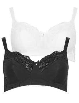 Women's 2 Pack Lace Trim Bra in Black Size: 36E - Black - Size: 36E - M&Co - FashionsVida