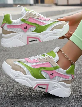 Zapatillas deportivas para mujer 2024, con suela gruesa, tipo dad shoe, multicolor, plataforma, de malla transpirable y diseño de parche, para uso ca - Shein - FashionsVida