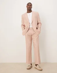 Mens Linen Blend Straight Leg Suit Trousers In Dusty Pink - Lpink - Size 28w/30l