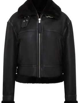 Women's Bomber B3 Sheepskin Jacket -Akiak in Black Size: Large - Black - Size: L - Infinity Leather - FashionsVida