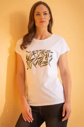 Embellished Branch Print T-Shirt - White - Size: 2XL