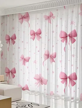 PIEZAS Cortinas transparentes de estilo dulce, patrón de lazo rosa, diseño de boca de barra adaptable a todas las estaciones, decoración multifunci - Shein - FashionsVida