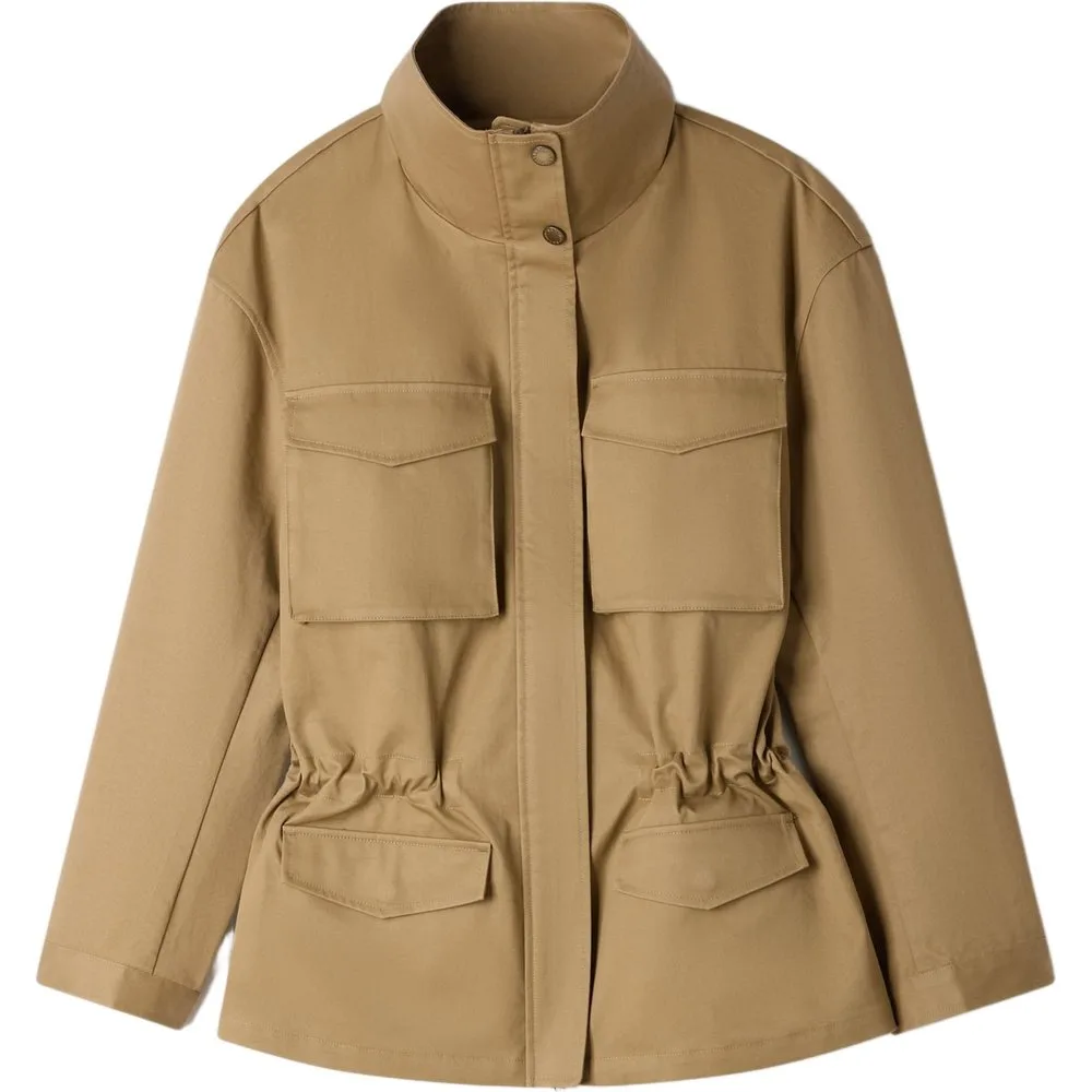 Cazadora de mujer con cuello alto, cintura ajustable y 100% algodón - sandro - FashionsVida