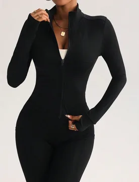 Chaqueta de cintura pequeña con alta tasa de rotación, estilo versátil para todas las estaciones, fitness retro de alta gama con efecto moldeador d - Shein - FashionsVida