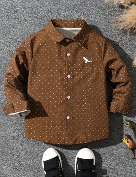 Pieza Camisa de manga larga para niños pequeños, camisa con cuello con patrón de bordado de dinosaurio, versátil y casual, adecuada para uso diari