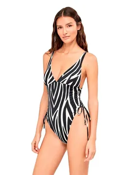 Maillot De Bain Deep V-neck Zebra Animal Print