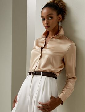 Chemisiers Soie Col Italien, Coupe Régulière 100% Soie Naturelle Pièces Incontournables Pour De Multiples Occasions XS