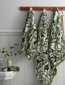 Pure Cotton Hibiscus Floral Towel Green - Burleigh X Bedeck Of Belfast - FashionsVida