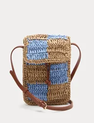 Straw Checkerboard Cross Body Bag Natural Mix female