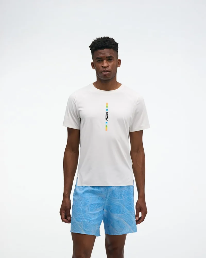 Men's EveryRun Short Sleeve Top in White/Multi, Size XL - HOKA - FashionsVida