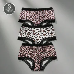 Piezas Bragas de mujer suaves y transpirables con estampado de leopardo y encaje
