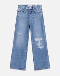 Jeans palazzo lavaggio chiaro in cotone con strappi