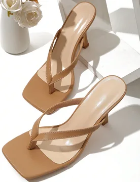 Sandalias de tacón de aguja para mujer con diseño de tanga minimalista clásico de rayas, para primavera/verano - Shein - FashionsVida