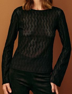 Blusa a maniche lunghe in maglia traforata - nero
