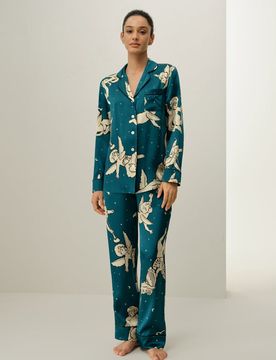 Ensemble Pyjama En Soie Imprimé Constellation Du Zodiaque Soie Charmeuse L