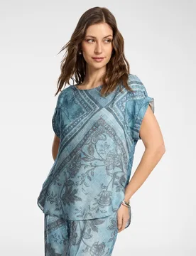 Blusa de mujer de satén de viscosa estampada ajuste regular sin cierres - Elena Miró - FashionsVida
