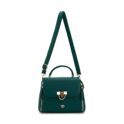 Women's Cario Co. Trapezoid Shape Top Handle Grab/ Cross Body Bag in Dark Green - Dark Green - Size: One Size