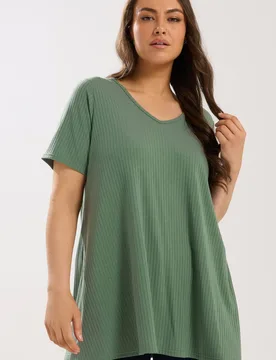 Women's Ribbed Swing Top in Green Size: 22-24 - Green - Size: 22-24 - Yours - FashionsVida