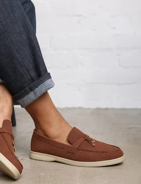 Wheres Womens 'Charming' Slip On Suede Loafers Metal Trim Tassel - Brown - Size Uk 8 - Where's That From - FashionsVida