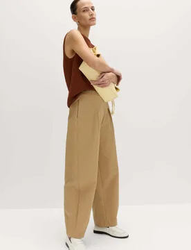 Cotton Rich Belted Barrel Leg Trousers Camel female - M&S - FashionsVida