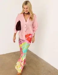 Lyocell Rich Collared Blouson Sleeve Shirt Pink female