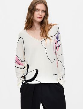 Jersey espampado fino, Mujer, Blanco, XS