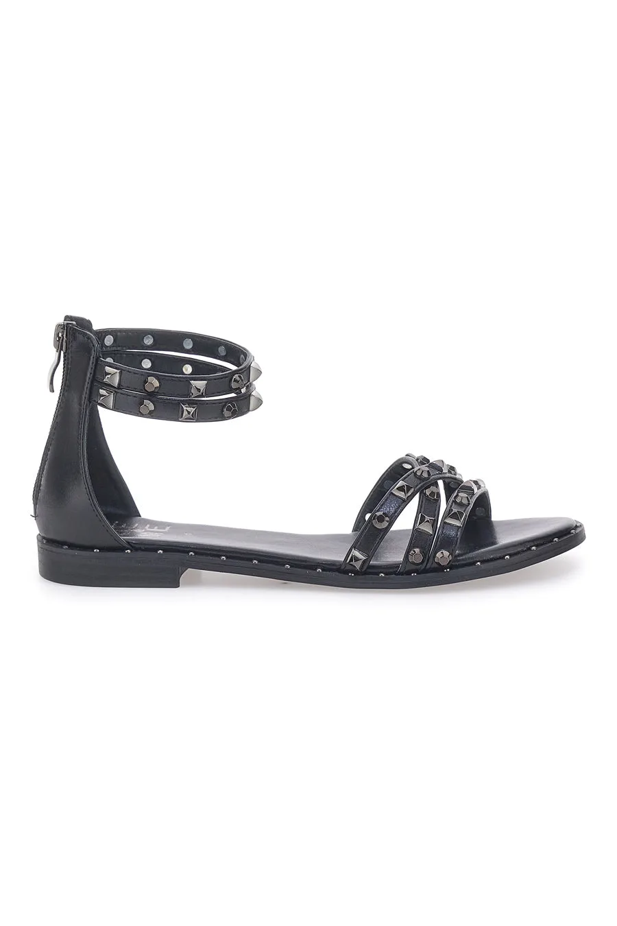 Sandali Neri con Borchie e Cerniera Posteriore 662 38 - ME & ME - FashionsVida