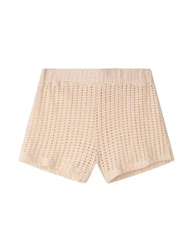 Pantaloni Corti 30000579 Open Work Ecru M - Balmohk - FashionsVida