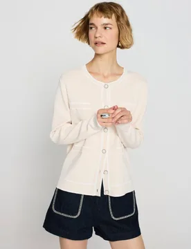 Chaqueta de mujer cuello a la caja, , 4 bolsillos, cierre botones, punto milano - Escorpion - FashionsVida