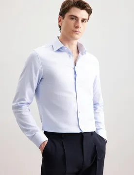 Slim Flanellhemd Struktur Blau 43 - Seidensticker.com - FashionsVida