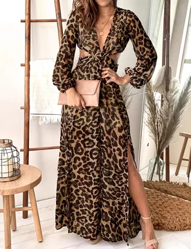 Animal Print Chiffon Blouse for Women 2025 Spring Fall Vacation Style Crop Top with Side Slit Long Sleeve Shirt - Aliexpress - FashionsVida