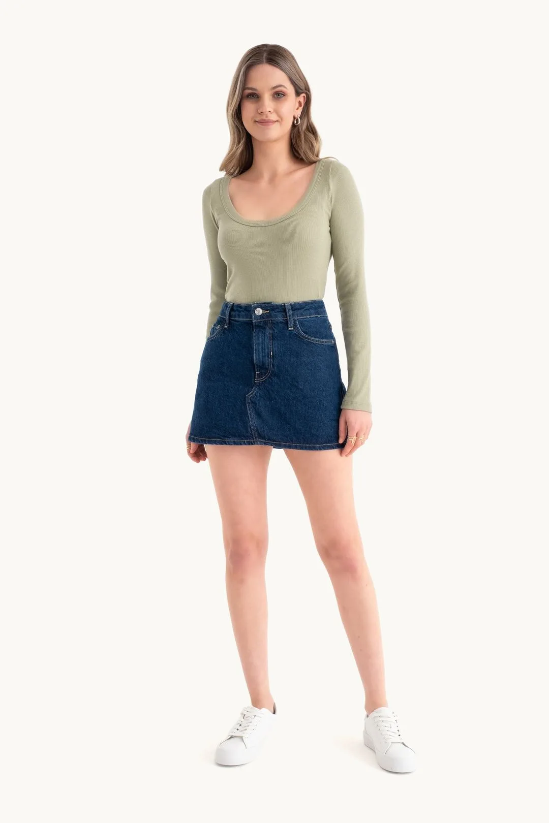 Womens Long Sleeve Basic Cotton Croptop - Natural - Size Medium - Hiccup - FashionsVida