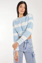 Women's Fluffy Cropped jumper in Blue Size: Small/Medium - Blue - Size: S/M